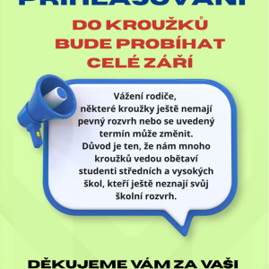 Přihlašování do kroužků bude probíhat celé září
